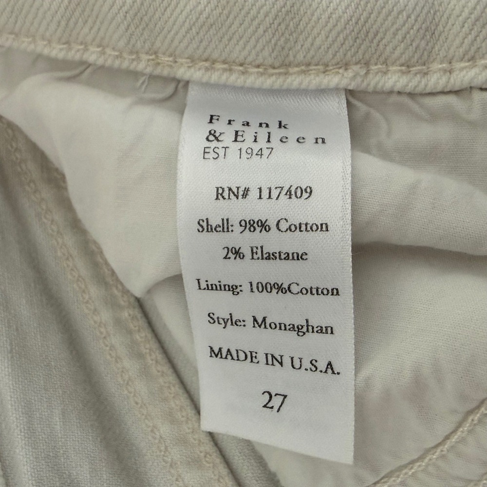 Frank & Eileen Monaghan Straight Leg Jeans Women 27 High Rise White Quiet Luxury - Picture 7 of 16